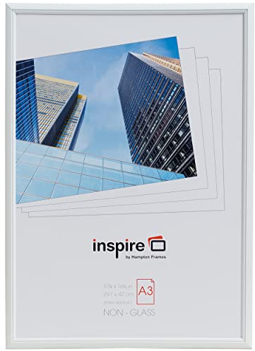 Hampton Frames, Poster Certificate Photo Frame, A3 30x42cm, White, Acrylic Front, MDF Back | Wall Mount | Safe Perspex Display for Home or Office, Portrait or Landscape Use