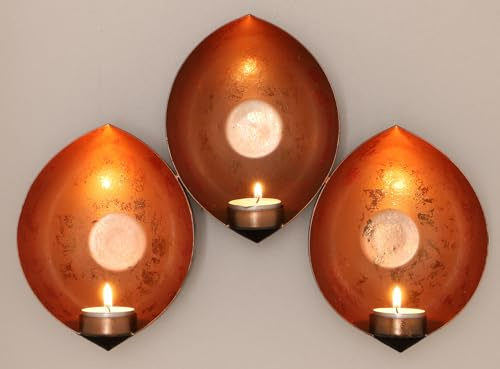 Wandkerzenhalter, Teelichtschalen aus Metall, individuelle Struktur, Kupfer | Lebendige Farben, einfache Wandmontage, zwei Rückseiten-Ösen, matt schwarz