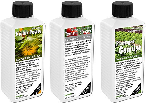 Gemüsegarten Dünger SET mit 3 Profi Flüssigdüngern für Feldfrüchte, Tomaten, Chili und Gemüse