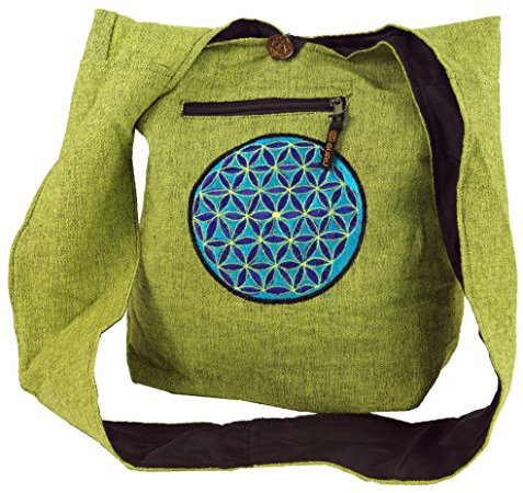 Besticktes Sadhu Bag, Goa Tasche Schulterbeutel - grün/blau / Schulter- & Umhängetaschen