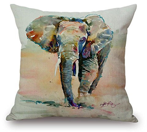 Nunubee Baumwolle Leinen Kissenbezug 45 x 45 cm Kissen-überzug, Kissenhülle, Elefant-Dekoration, Leinen, Elephant 9, 18*18Inch