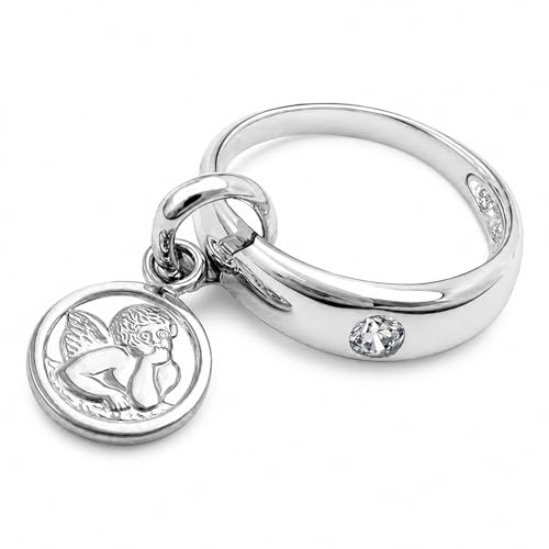 Taufring Taufschmuck Ring mit Engelanhänger aus 925 Silber 12 x 3 mm inkl. kleiner Schmuckbox | Silberanhänger ohne Kette