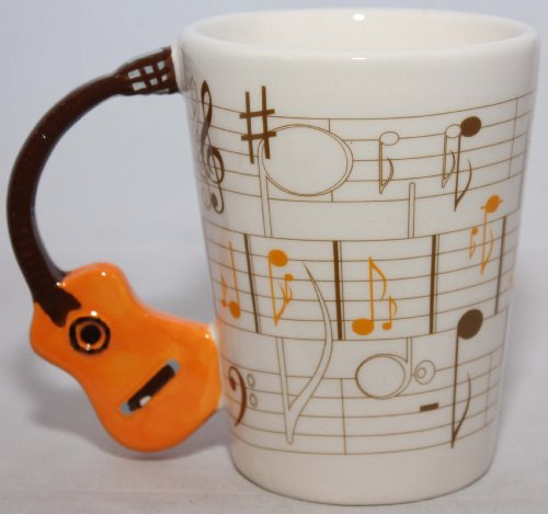 Puckator Ceramic Guitar Handle Mug with Sheet Music Design