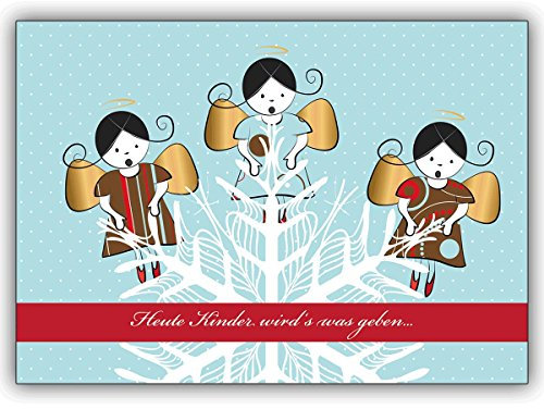 10x Süßer Weihnachts Engel Chor als Weihnachtskarte: Heute Kinder wird's was geben… • weihnachtliches weihnachtliches Grußkarten Set mit Umschlägen zum Fest der Liebe für Familie und Freunde