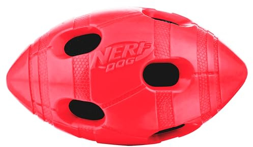 Nerf Dog Rubber Football Dog Toy with Interactive Squeaker and Crunch, Lightweight, Durable and Water Resistant, 6 Inch Diameter for Medium/Large Breeds, Single Unit, Red