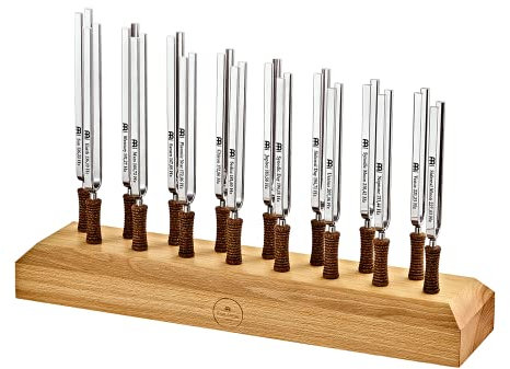 Sonic Energy Stimmgabel Set – 16-teilig – Für Meditation, Therapie, Zuhause – Inkl. Holzständer und Baumwolltaschen (TF-SET-16)