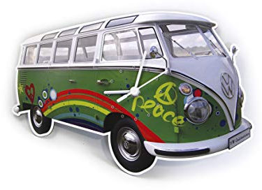 BRISA VW Collection - Volkswagen Wand-Werkstatt-Uhr-Zeitanzeiger-Clock-Zeitmesser im T1 Bus Design (Peace/Bunt)