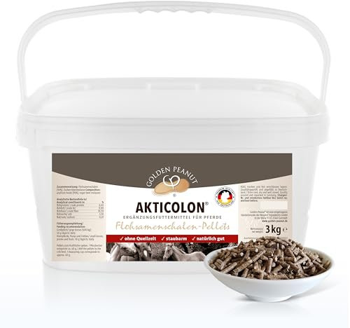GOLDEN PEANUT Akticolon Flohsamen Pellets 3 kg - Flohsamenschalen pelletiert, Ergänzungsfutter für Pferde & Ponys - Das Original