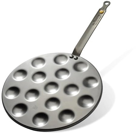 De Buyer - Poêle à Poffertjes en tôle d'acier MINERAL B - 27 cm - 16 emp. - Fabriquée en France, Sans PFAS, Anti Adhérence Naturelle, Finition à la Cire d'Abeille, Tous Feux + Flash Four