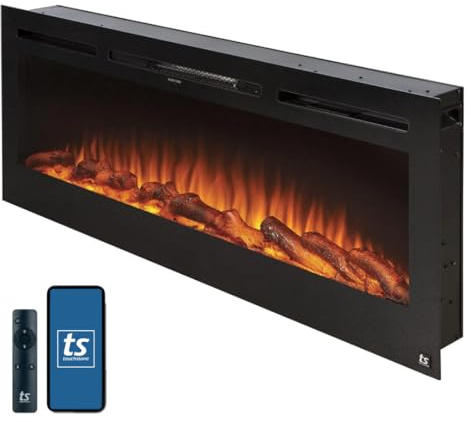 Touchstone Smart Electric Fireplace-The Sideline 50 Wide-in Wall Recessed - 30 Realistic Ember Color/Flame Options - 1,500W Heater w/Thermostat - Log & Crystal Hearth Options - Alexa/WiFi Enabled