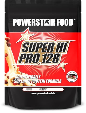 Powerstar SUPER HI PRO 128 | Mehrkomponenten Protein-Pulver Hazelnut 1kg | Höchstmögliche Biologische Wertigkeit | Eiweiß-Pulver mit 84% Protein i.Tr. | Protein-Shake zum Muskelaufbau & Low Carb