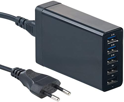 revolt USB Ladestecker: 5-Port-USB-Netzteil mit dynamischer Ladestrom-Anpassung, bis 8 A, 40 W (5 Fach USB Ladegerät, Mehrfachladegerät, intelligentes)