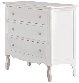 Loberon Kommode Hopewell, Nostalgischer Charme, DREI Schubladen, Zierliche Maße, Auswechselbare Griffe, Aufbewahrung, Kommodenschrank, Paulowniaholz, antikweiß