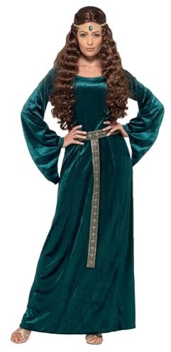 Smiffys Mittelalterliche Maid Kostüm, Grün, mit Kleid & Kopfschmuck