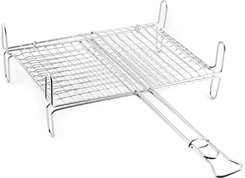 Home 8446437 Doppelter Grillrost mit Griff und Füßen, Stahl