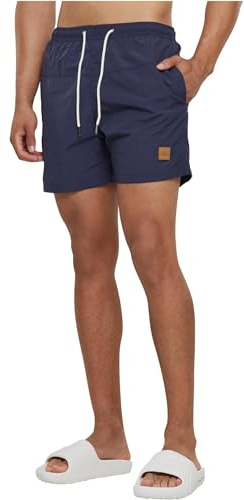 Urban Classics Herren Block Swim Shorts – Badeshorts mit Kordelzug & Taschen, schnelltrocknend, ideal für Strand, Pool & Urlaub,Navy/Navy,S
