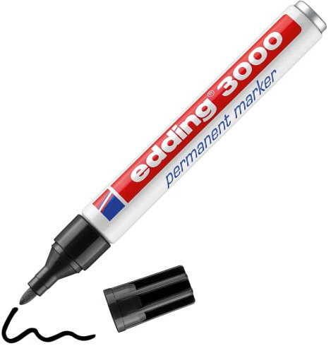 edding 3000 Permanentmarker - schwarz - 1 Stift - Rund-Spitze 1,5-3 mm - schnell trocknender Permanent Marker - wasserfest, wischfest - für Karton, Kunststoff, Holz, Metall - Universalmarker