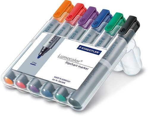 Staedtler 356 WP6 Flipchart-Marker Lumocolor (Rundspitze ca. 2 mm Linienbreite, Set mit 6 Farben, ideal für Flipchart-Blöcke, farbintensiv, geruchsarm, hohe Qualität Made in Germany) (3)