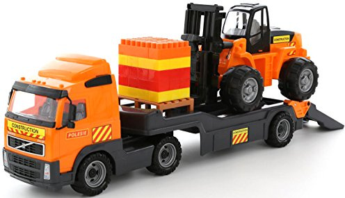Wader Volvo Lastwagen LKW Tieflader mit Gabelstabler und Baustein Mix