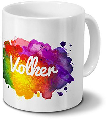 digital print Tasse mit Namen Volker - Motiv Color Paint - Namenstasse, Kaffeebecher, Mug, Becher, Kaffeetasse - Farbe Weiß