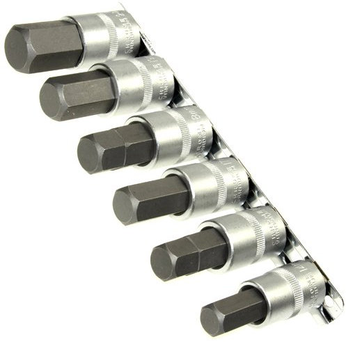 6 x Kraft Steckschlüsselsatz/Schraubendreher-Einsätze 14-22 mm Innensechskant Einsatz Stecknüsse/Steck-Nuss Schlüssel für Innen-6-kant Schrauben 1/2 Cr-V auf Steckleiste/Steckschiene