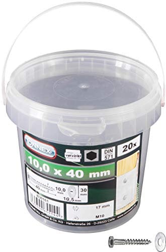 Connex B30161 - Viti per legno a testa esagonale, con contenitore, 20 pezzi, 10 x 40 mm