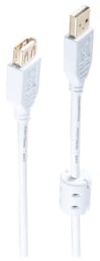 Shiverpeaks® USB 2.0 Verlängerungskabel A Stecker auf A Kupplung, HIGH SPEED, Ferrit, vergoldet, weiß, 5m
