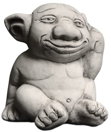 gartendekoparadies.de Massive Steinfigur Modell lustiger Troll der spinnt doch, Höhe 19 cm, 17 x 14 cm, Grau, 3,5 kg, Figur aus Steinguss frostsicher für den Außenbereich