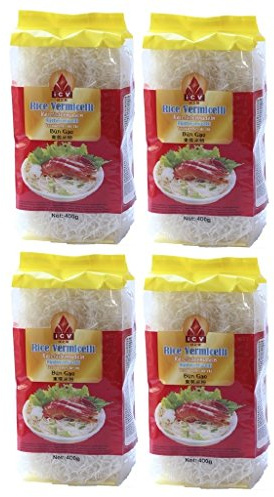 [ 4x 400g ] iCV Reisfadennudeln / Rice Vermicelli / feine Reisnudeln / Bún Gao