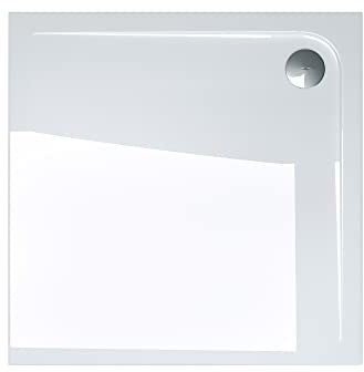 doporro Plato de Ducha Plano 80x80x4 cm Acrílico Blanco, Rectangular, Instalación a Nivel del Suelo, Compatible con Conexiones DIN Novas