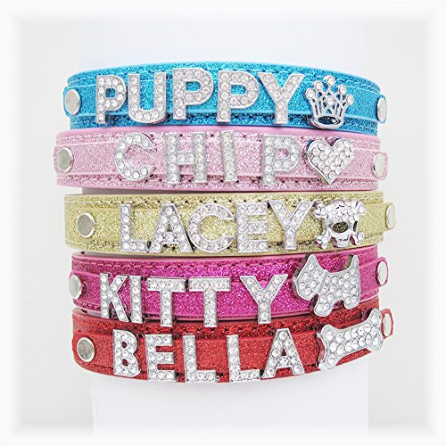 Personalised Dog or Cat Diamanté Fashion Collar - BLING PU Leather Hand Finished in UK(Bling Rose Pink,L)