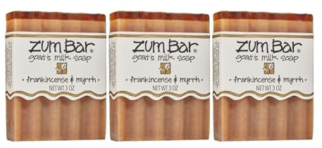 Indigo Wild Zum Goat's Milk Soap Bar - Bar Soap for Hands & Body Made with Essential Oils - 3 oz - Frankincense & Myrrh (3 Pack)