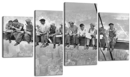 Leinwandbild New York Skylunch LW249 Wandbild, Bild auf Leinwand, 4 Teile, 180x115cm, Kunstdruck Canvas, XXL Bilder, Keilrahmenbild, fertig aufgespannt, Bild, Holzrahmen, Retro, Foto, Bauarbeiter