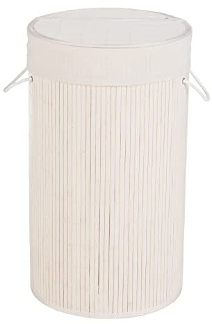 WENKO Wäschetruhe Bamboo Weiß - Wäschekorb, mit Wäschesack, Bambus, 35 x 60 x 35 cm, Weiß, 60 x 35 x 35 cm