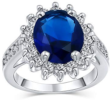Personalisieren Sie Den Klassischen Traditionellen 5CTW Royal Blue CZ Crown Halo Oval Cubic Zirkonia Simuliert Saphir Verlobungsring Für Frauen Mit Seitensteinen Versprechen Ring Versilbert Anpassbar