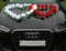 DOPPEL Herz Auto Schmuck Braut Paar Rose Deko Dekoration Autoschmuck Hochzeit Car Auto Wedding Deko Ratan (Reinweiß/Rot)