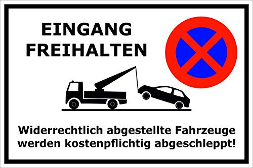 Melis-Folienwerkstatt Parken verboten Schild – Abschleppschild - Ausgang freihalten - Gebäude Geschäft – 30x20 cm – 3mm Aluverbund – Mit Bohrlöchern
