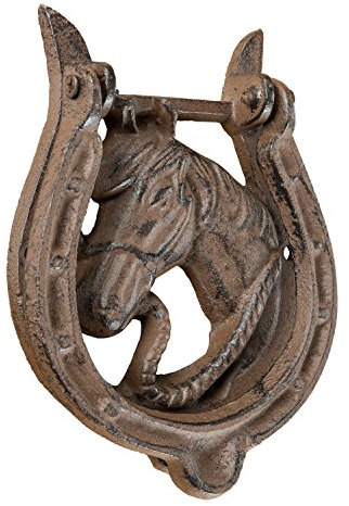 Homescapes – Battente porta marrone in ghisa stile equestre – Modello cavallo e ferro a cavallo
