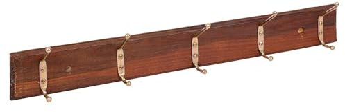1x Antique Pine 5 Hook Wooden Wall-Mounted Coat Rack - Heavy-Duty Hallway Furniture Clothes Jacket Storage Hanging Rail with Metal Hooks - by Ashley