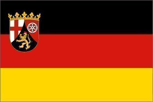 Top Qualität - Flagge RHEINLAND-PFALZ MIT WAPPEN Fahne, 90 x 150 cm, EXTREM REIßFEST, Keine BILLIG-CHINAWARE, Stoffgewicht ca. 100 g/m², sehr robust, starke Messing-Ösen - umlaufend genäht