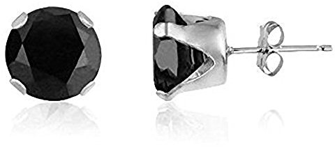 ONYX BLACK Classic Brilliant Round Cut Cubic Zirconia (CZ) Sterling Silver Birthstone Stud Earrings/Ear Studs for Women Ladies Girls - 2MM 3MM 4MM 5MM 6MM 7MM 8MM 9MM 10MM 11MM 12MM