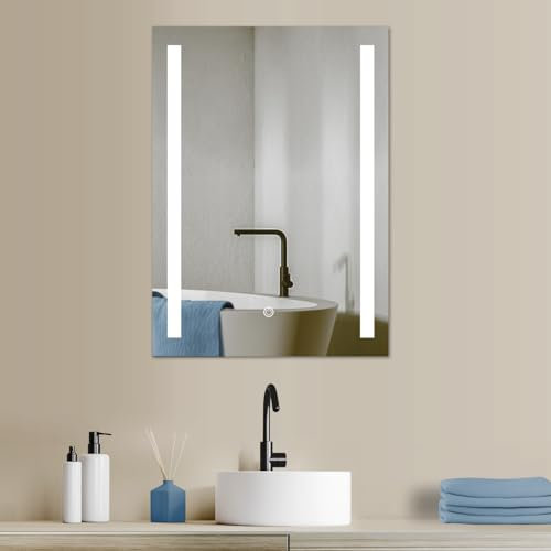 HOKO® LED Badspiegel 50x70 cm Lindau. Design Badezimmerspiegel mit Beleuchtung und mit Touch Schalter + LED Wechsel - Warmweiß - Kaltweiß - Neutral