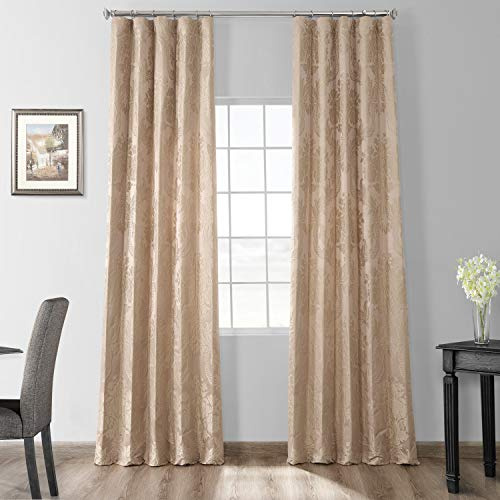 HPD Half Price Drapes Designer Damask Curtains for Room Decoration 120 Inches Long Faux Silk Room Darkening Curtains (1 Panel), 50W x 120L, Beige & Gold