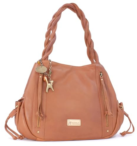 Catwalk Collection Handbags Genuine Leather Hobo Shoulder Bag Caz | Women's Large Tote Bag, Zipped Main Compartment, Handbag with Multiple Pockets, Fits A5 Tablets and Notebooks