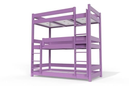 ABC MEUBLES - Letto a Castello 3 posti 90x190 Legno - TRI3 - Lilla, 90x190