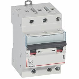 408069 Disjoncteur tripolaire 20A - 3P Courbe D - 6/10kA - À vis - Legrand DX3
