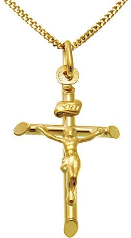 Alexander Castle Solid 9ct Gold Crucifix Necklace for Women Cross Necklace Pendant with 18 9ct Gold Chain & Jewellery Gift Box - 26mm x 18mm