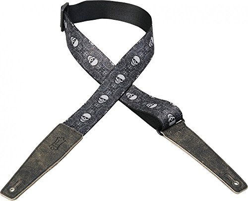 Levy's Leathers 2 Graphic Waves Series Guitar Strap with Genuine Leather Ends and Tri-Glide Adjustment, Skull Waves (MDL8-014)