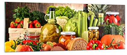 Panorama Bilder auf Glas Lebensmittel Gemüse Brokkoli Fleisch Glasbild 140x50cm Wandbilder Dekoration Wohnzimmer Schlafzimmer Küche Groß XXL Wanddeko Wand Kunstdruck Art Modern GAB140x50-3182