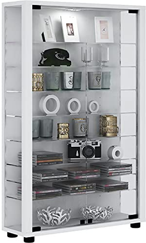 VCM Glasvitrine stehend | Vitrine Glas mit ESG-Sicherheitsglas | Maße ca. H. 90 x B. 59 x T. 18 cm | Standvitrine Glas | Modern und platzsparend | Glas Vitrinenschrank – Lumo Mini